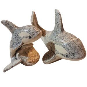 Whale Sculptures Adult (Trinket Storage) And Calf, Resin Composite